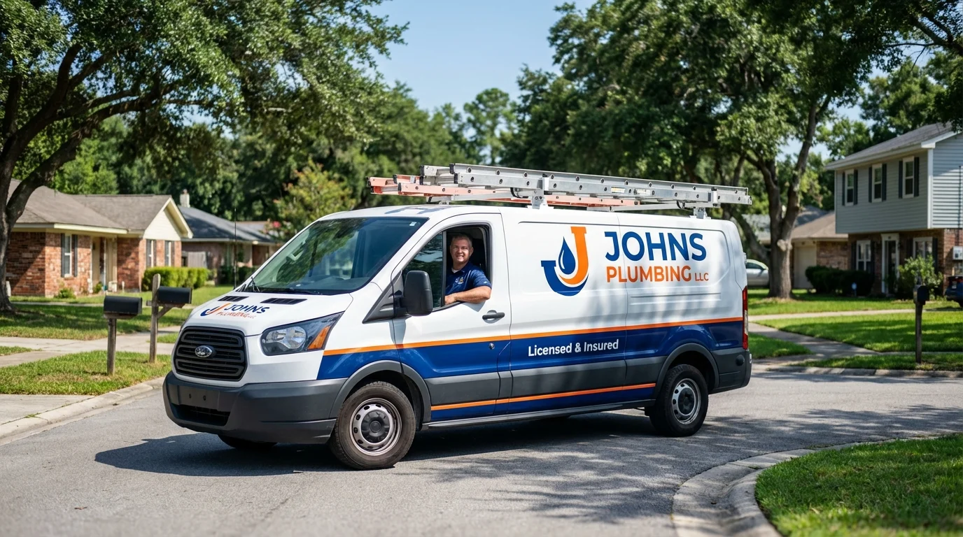 Johns Plumbing LLC service van in San Bernardino, CA