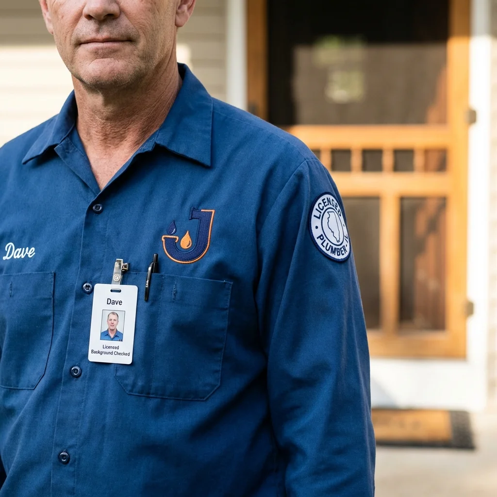 Licensed plumber showing ID badge in San Bernardino, CA