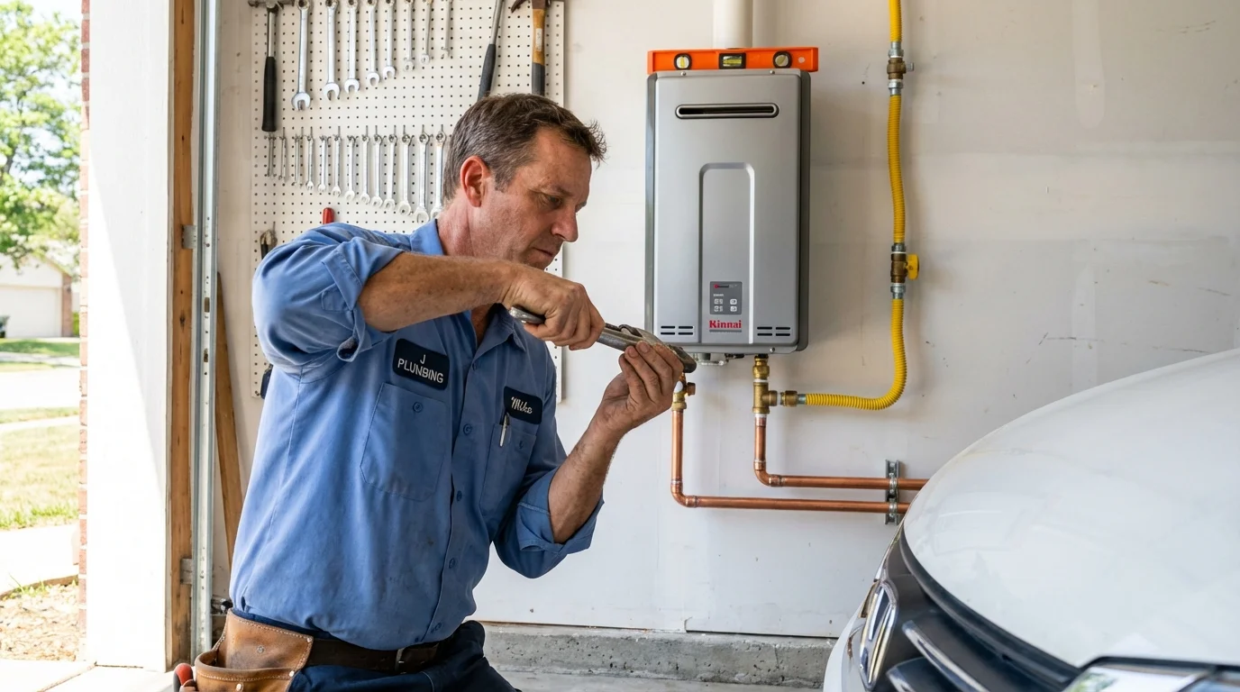 Tankless water heater installation by a Johns Plumbing LLC plumber in San Bernardino