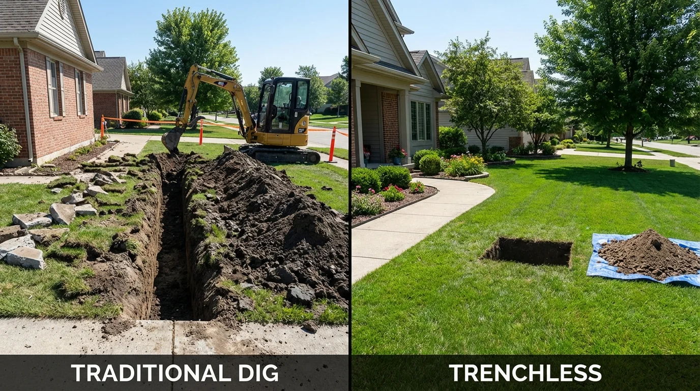 Trenchless sewer repair with minimal yard damage versus traditional excavation in San Bernardino, CA
